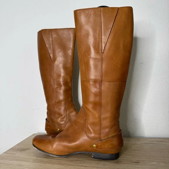 Clarks Charlie Cognac Leather Tall Riding Boots Womens Size 9.5 M Equestrian Zip - Picture 2 of 15